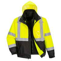 Portwest US365 Yellow/Black Hi-Vis 3-in-1 Contrast Premium Bomber Jacket