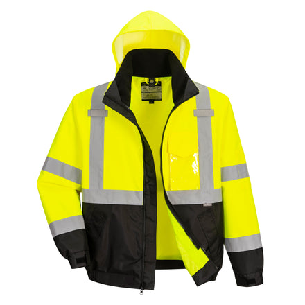 Portwest US365 Yellow/Black Hi-Vis 3-in-1 Contrast Premium Bomber Jacket