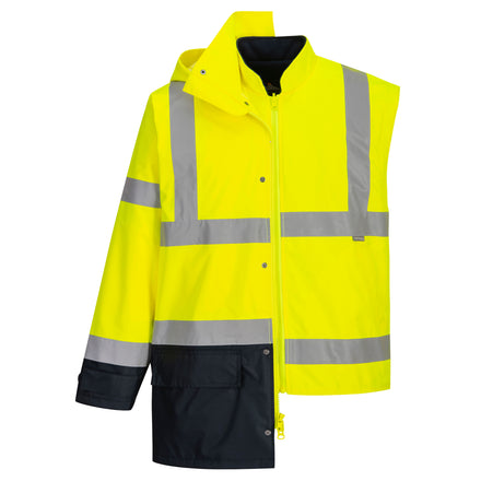 Portwest US768 Yellow/Navy Blue Hi-Vis 5-in-1 Contrast Executive Jacket