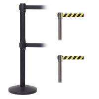 QueueMaster 550 Xtra Twin 11' x 3" Belt Barrier System - Satin Stainless Post