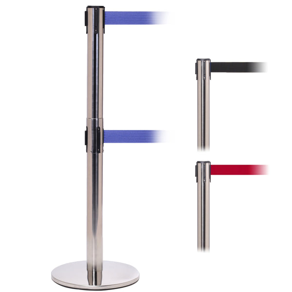 QueuePro 250 Xtra Twin 11' x 3" Belt Barrier System - Polished Chrome Post