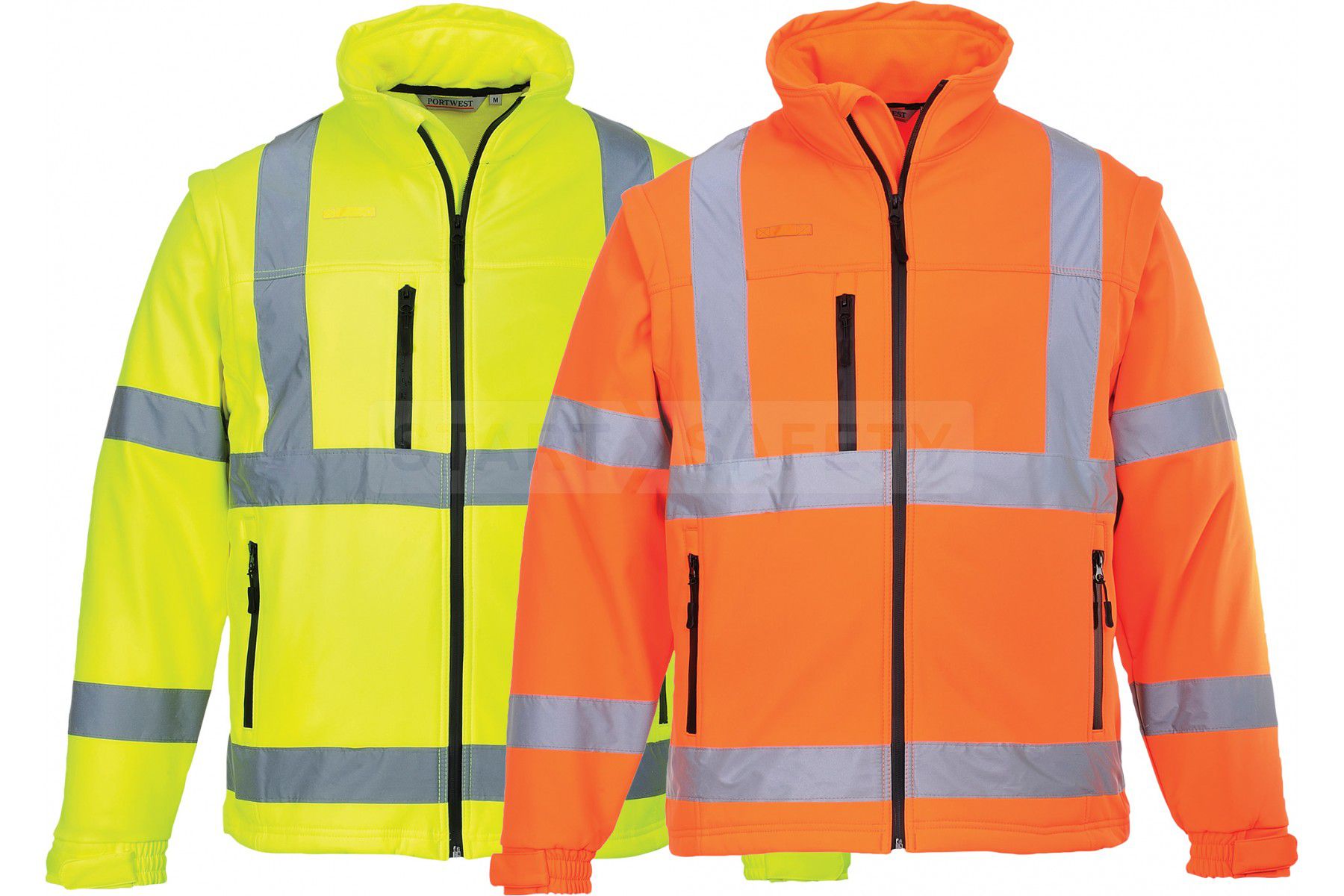 Mens Hi Vis Softshell Jacket PORTWEST PW3 Windproof Water Resistant Work JKT