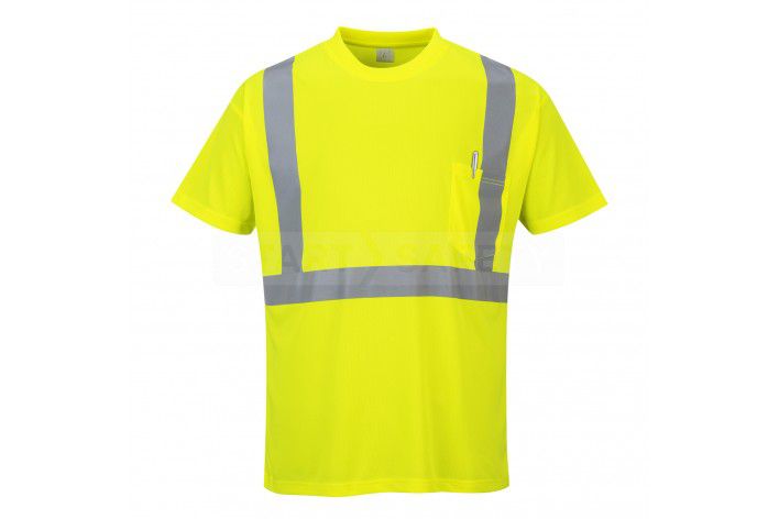 Hi-Viz Work T-Shirt With Short Sleeves & Pocket ANSI 2