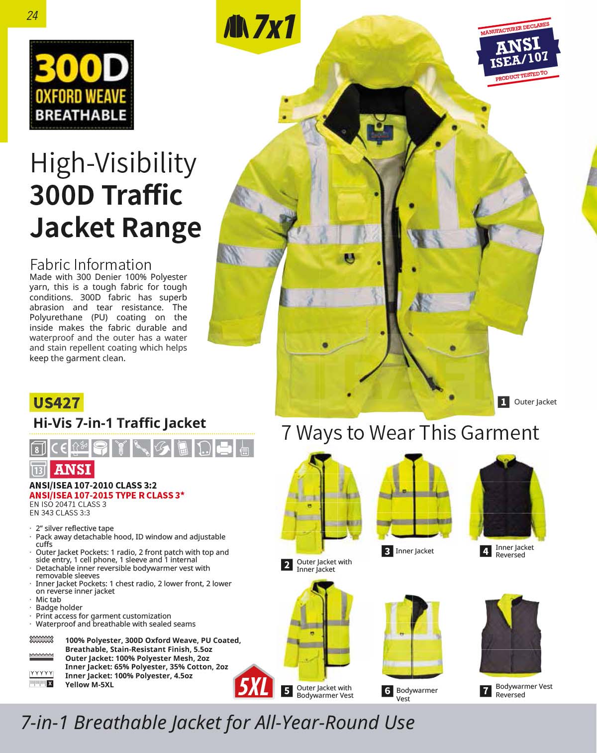 Hochwertige 7 in 1 Warnschutz-Traffic-Jacke