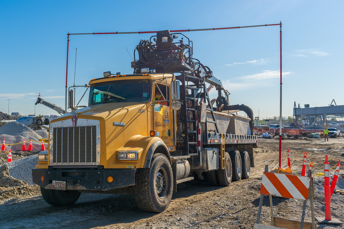 Non-conductive overhead goalposts used on a construction site