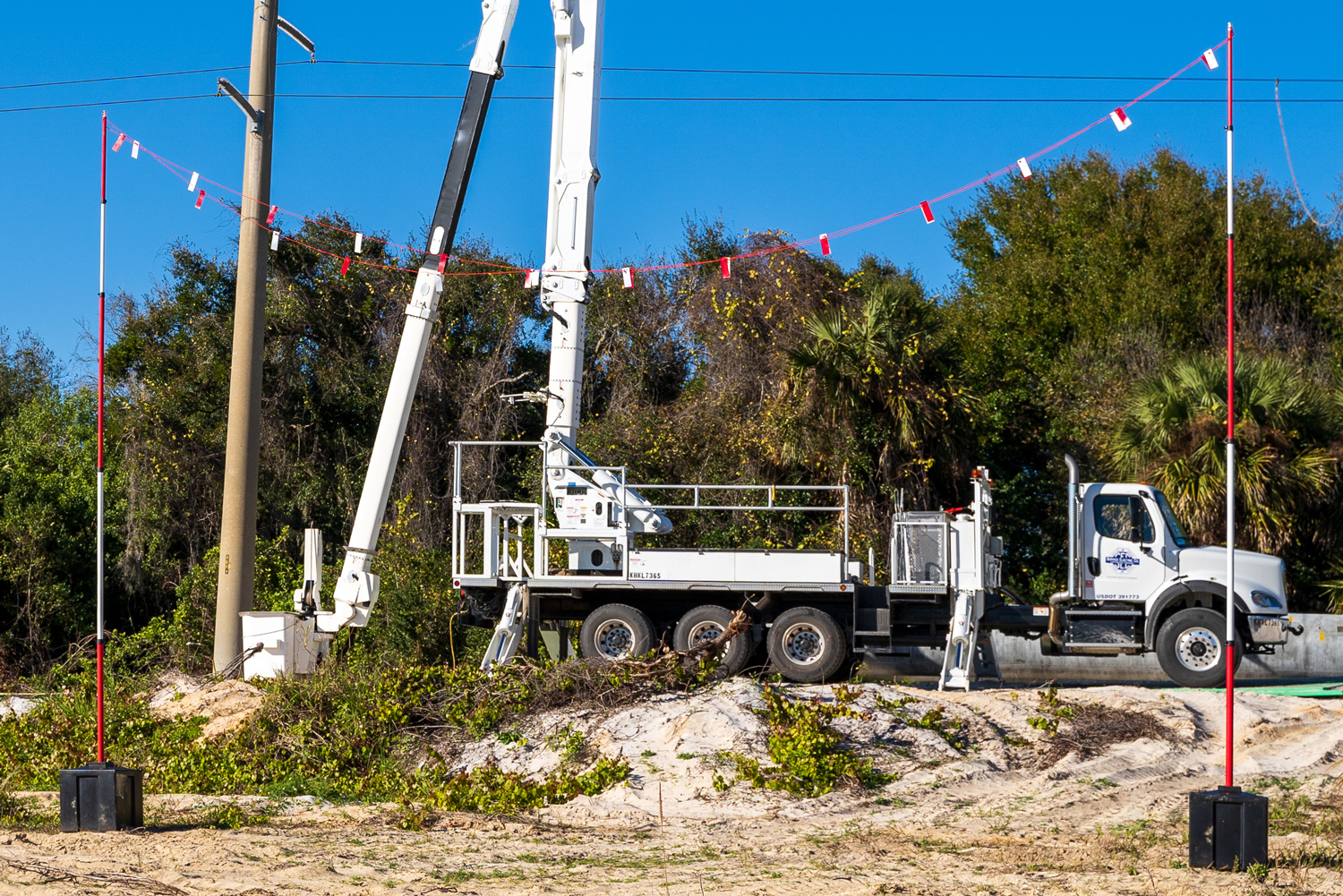 Non-conductive overhead goalposts used on a construction site
