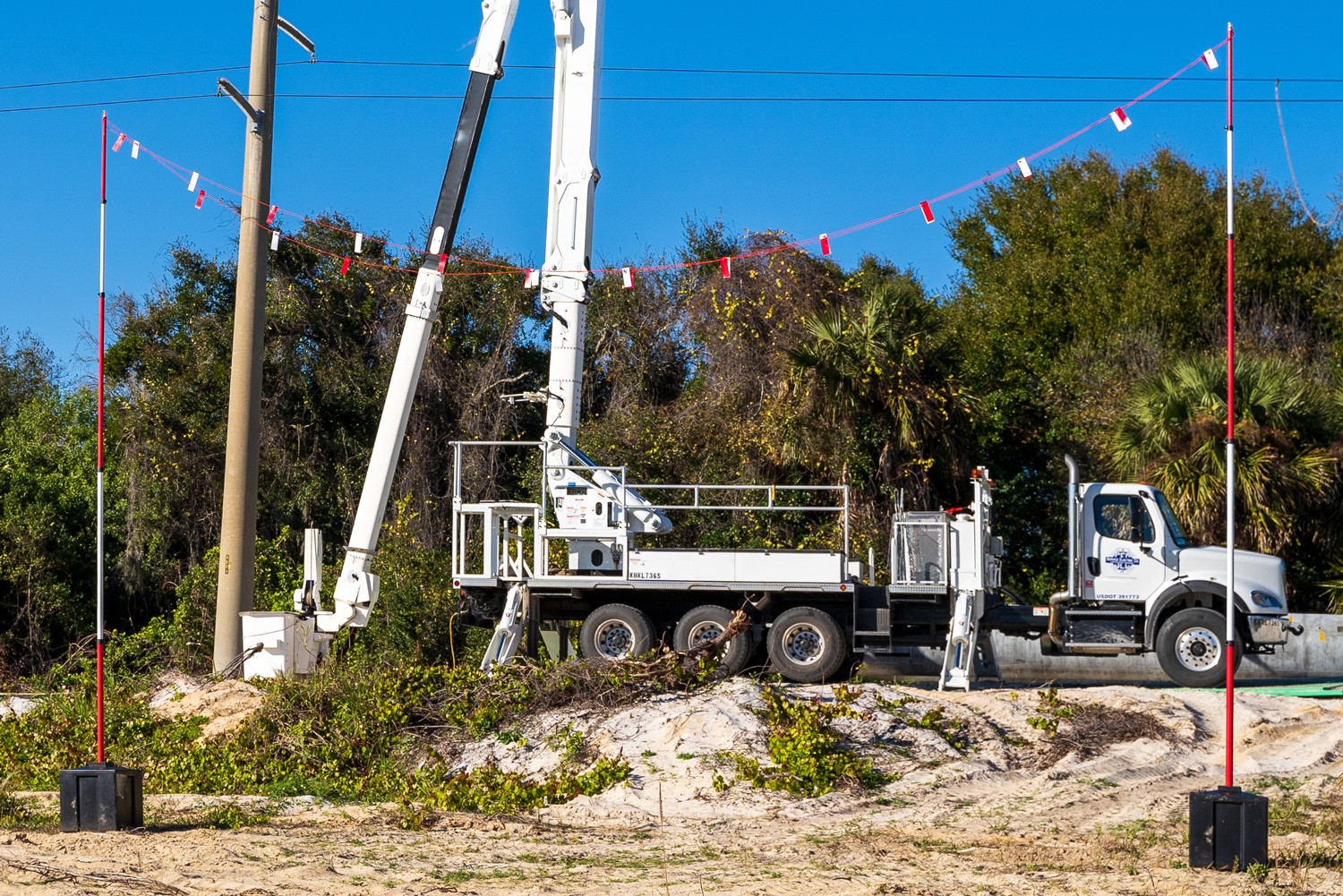 Non-conductive overhead goalposts used on a construction site