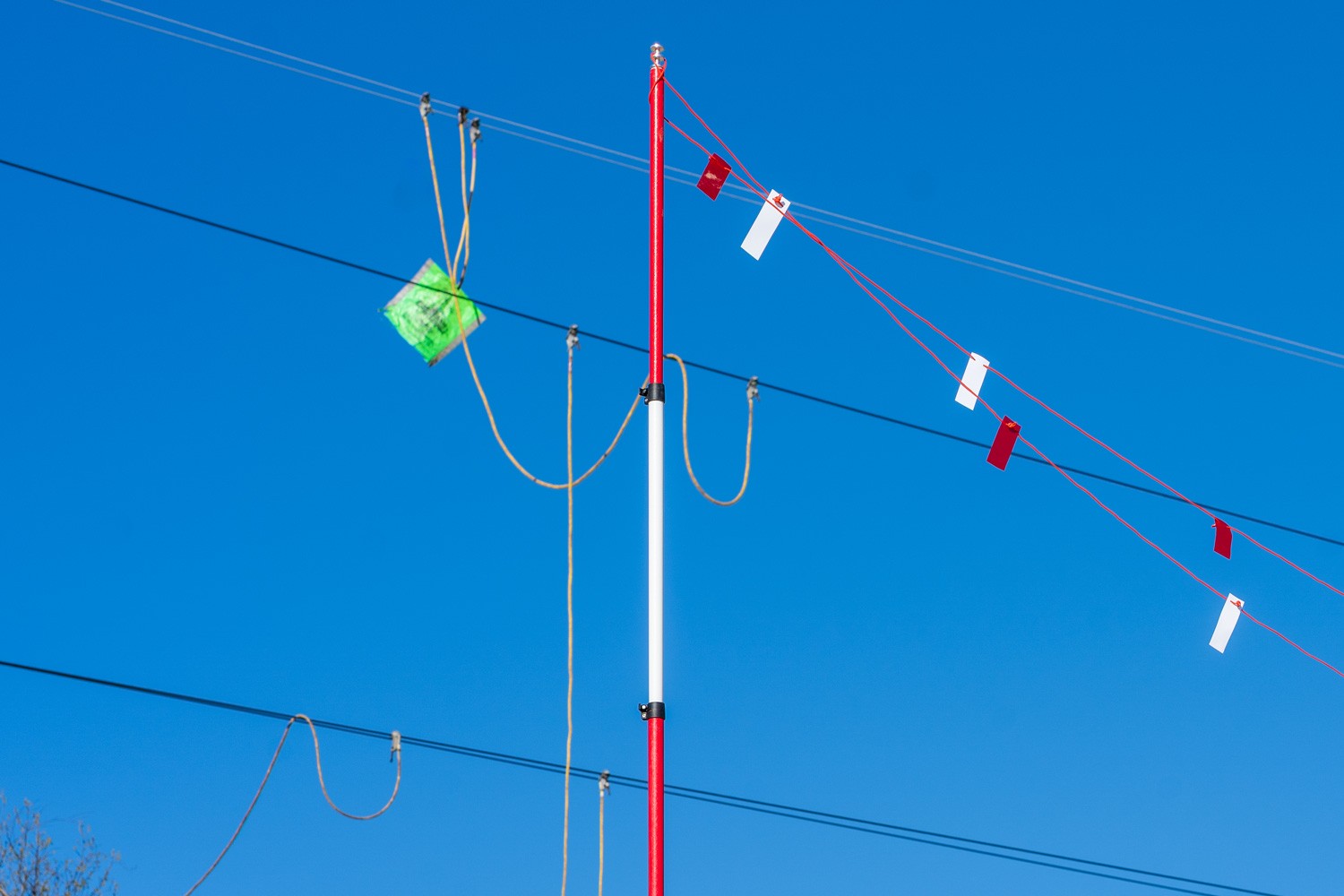 Non-conductive overhead goalposts used before electric powerlines