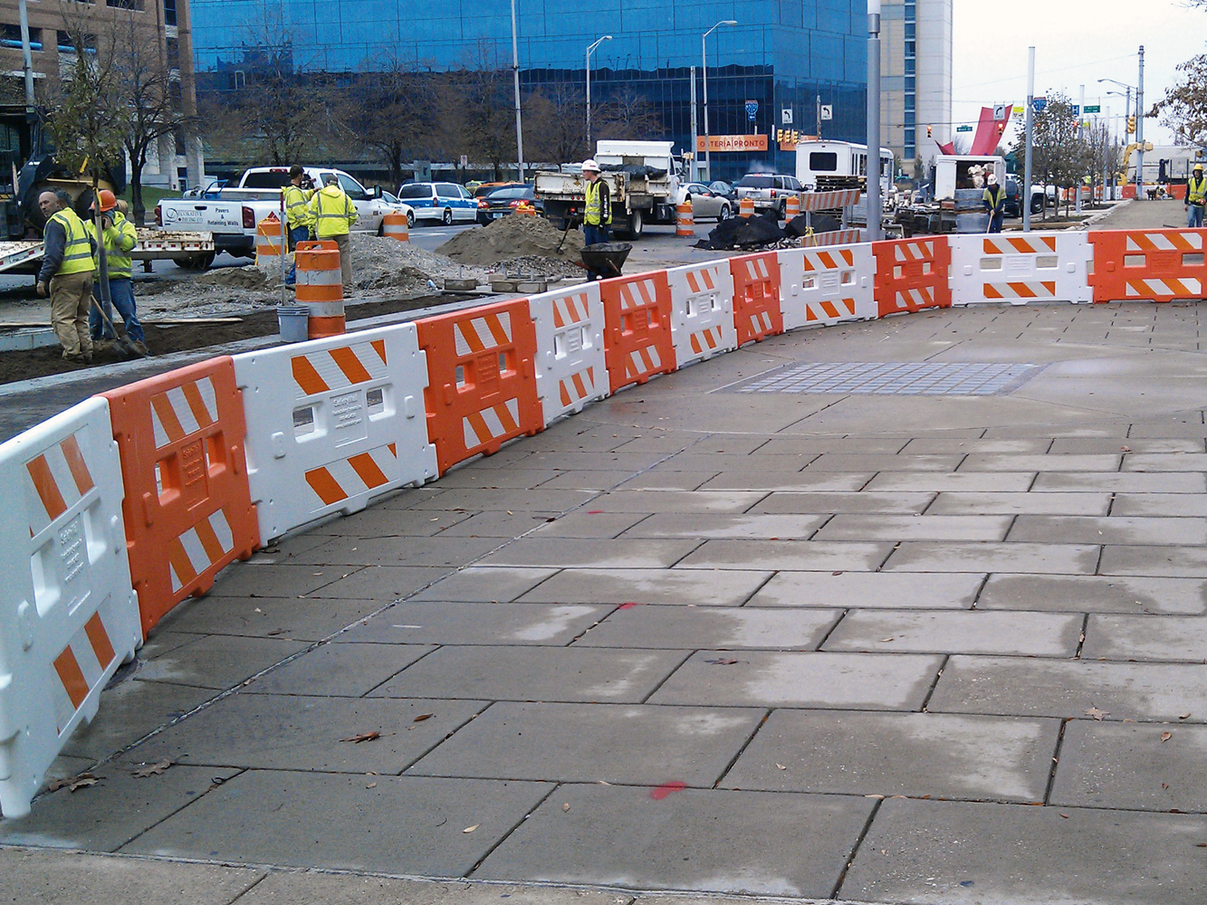 SafetyRail Pedestrian Barrier Deployed and In-Use on Sidewalk