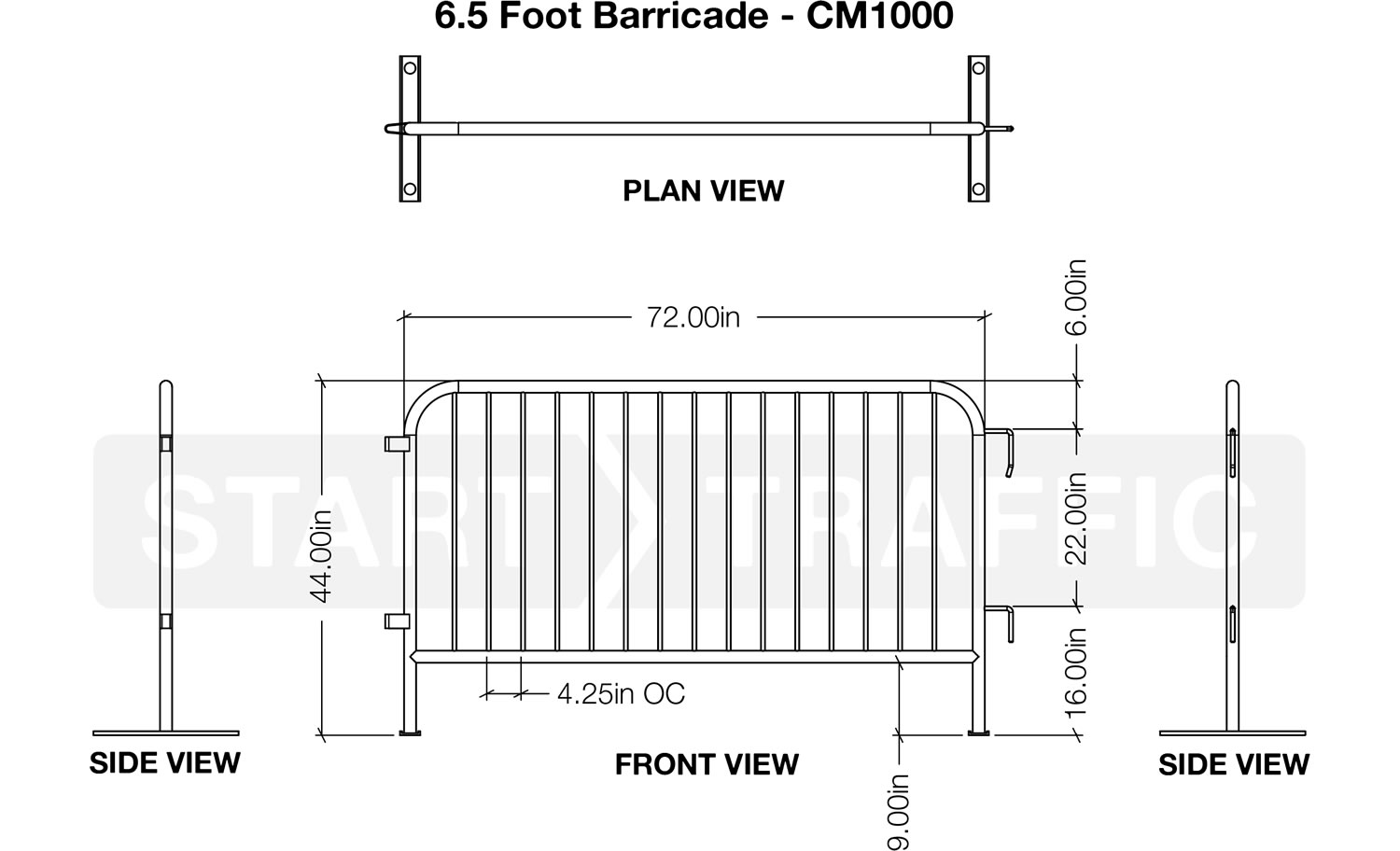 6.5 Foot Metal Barrier Dimensions