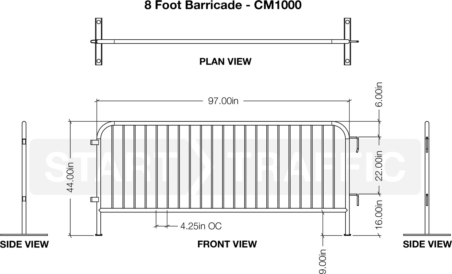 8 Foot Metal Barrier Dimensions
