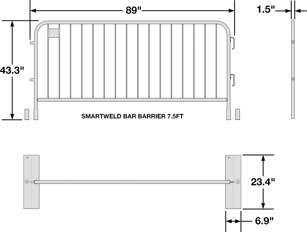 Anti-Trip Metal Barricade Dimensions